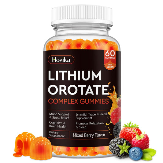 Lithium-Orotat 5 mg / 10 mg Gummis – Lithiumpräparat mit Vitamin B, Magnesium & Selen für Stimmungsunterstützung, Stressabbau, Gehirngesundheit – Nicht-GVO, vegan, glutenfrei – Mischbeerengeschmack, 60 Gummis