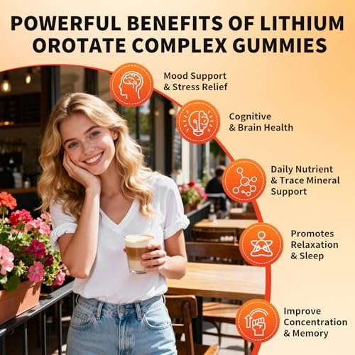 Lithium-Orotat 5 mg / 10 mg Gummis – Lithiumpräparat mit Vitamin B, Magnesium & Selen für Stimmungsunterstützung, Stressabbau, Gehirngesundheit – Nicht-GVO, vegan, glutenfrei – Mischbeerengeschmack, 60 Gummis