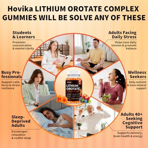Lithium-Orotat 5 mg / 10 mg Gummis – Lithiumpräparat mit Vitamin B, Magnesium & Selen für Stimmungsunterstützung, Stressabbau, Gehirngesundheit – Nicht-GVO, vegan, glutenfrei – Mischbeerengeschmack, 60 Gummis