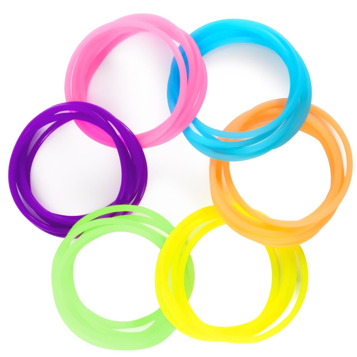 RAQEHO Haar-Bänder Jelly Armbänder - 80er Jahre Outfit Accessoires für Frauen, Elastisches Silikonband für Haare und Handgelenk, Leuchtet im Dunkeln, Neon Partyzubehör, 30 Stück, 6 Farben
