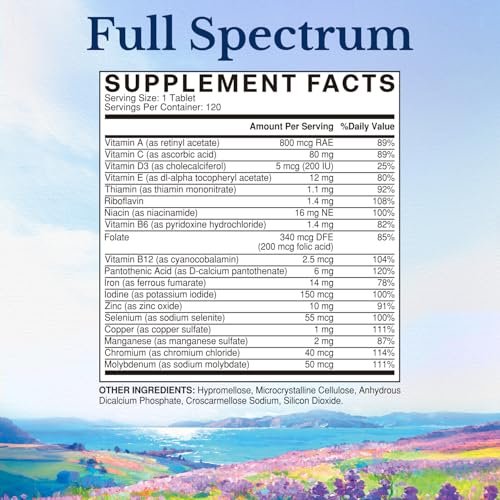 Vitalitown Multivitamin für Frauen & Männer, mit Eisen, Zink, Vitamin D3, A, C, B, E, 19 wichtige Nährstoffe, 1 Tablette pro Tag, für Energie, Immunsystem, Gehirn, Herzunterstützung, 120 Tabletten