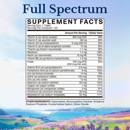 Vitalitown Multivitamin für Frauen & Männer, mit Eisen, Zink, Vitamin D3, A, C, B, E, 19 wichtige Nährstoffe, 1 Tablette pro Tag, für Energie, Immunsystem, Gehirn, Herzunterstützung, 120 Tabletten