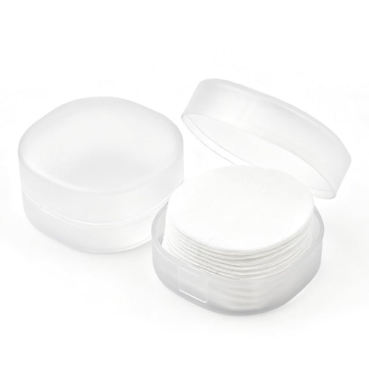 2er-Set tragbarer runder Wattepad-Spender aus Kunststoff, leichter transparenter Aufbewahrungsbehälter für Make-up-Entferner-Pads, Wattebällchen, Puderquasten, Zahnseide-Kugeln und kleine Gegenstände