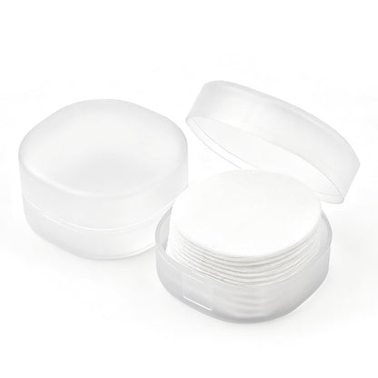 2er-Set tragbarer runder Wattepad-Spender aus Kunststoff, leichter transparenter Aufbewahrungsbehälter für Make-up-Entferner-Pads, Wattebällchen, Puderquasten, Zahnseide-Kugeln und kleine Gegenstände