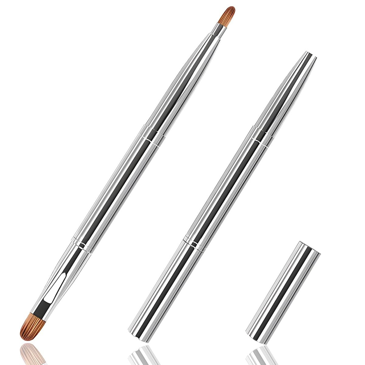 uadbau Silberner Doppelter Ausziehbarer Lippenpinsel – Tragbarer Lippenpinsel für Lippenstift & Lipgloss, Lidschatten-Applikator, Reisefreundlicher Make-up-Pinsel, inklusive Deckel, Perfektes Geschenk für Make-up-Liebhaber