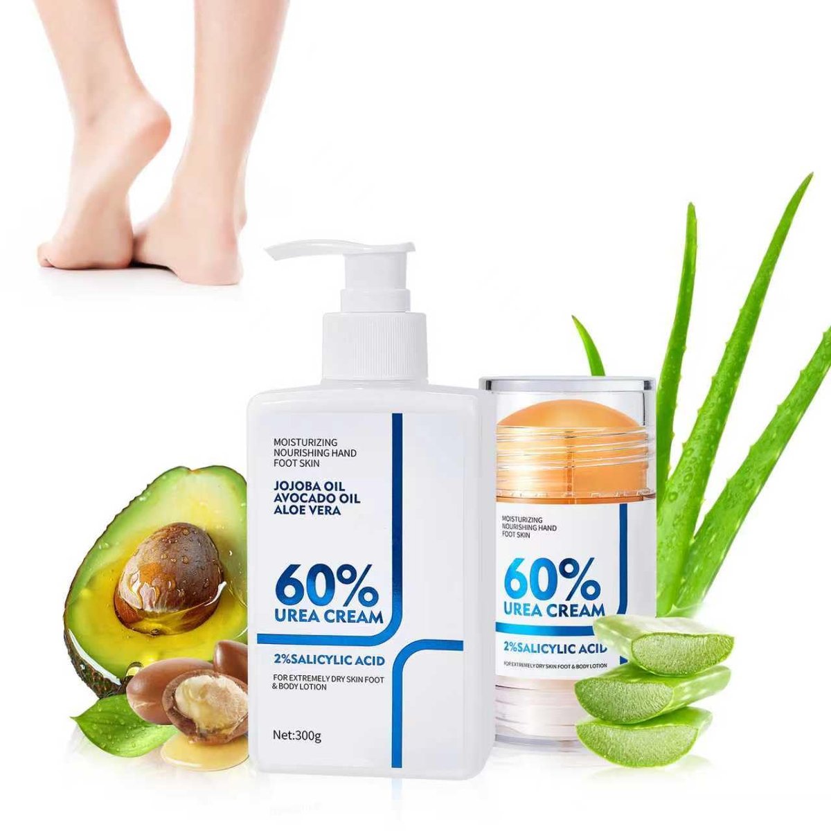 NIZENTA Urea Creme 60 Prozent Körperlotion/Fußpflege Urea Creme Stick, Körperlotion für trockene Haut, Urea Fußcreme Tiefenfeuchtigkeit mit schneller Absorption für geschmeidige Haut