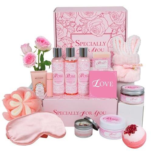 Muttertagsgeschenk Set 16-teilig – Rosen Spa Bad & Körperpflege Set mit Badebomben & Lotionen, Entspannendes Home Spa Geschenkset für Mama, Ehefrau, Freundin – Ideal zum Muttertag, Geburtstag, für Frauen
