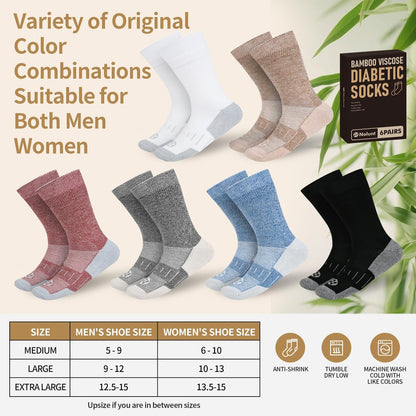 NOLUNT Diabetikersocken für Herren, 6 Paar Non-Binding Crewe-Socken für diabetische Neuropathie, Größen 9-12, 10-13, 13-15 (Tiefgrau+Braun+Weiß+Tiefblau+Schwarz+Tiefbraun - XL)