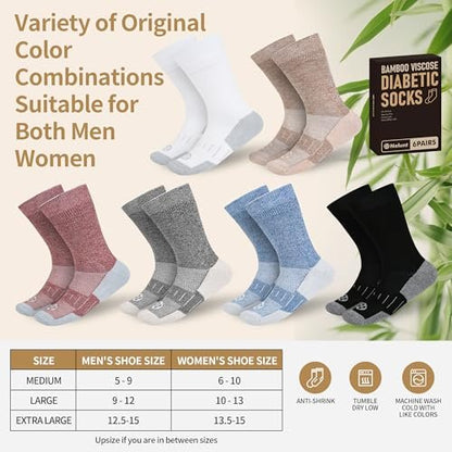 NOLUNT Diabetikersocken für Herren, 6 Paar Non-Binding Crewe-Socken für diabetische Neuropathie, Größen 9-12, 10-13, 13-15 (Tiefgrau+Braun+Weiß+Tiefblau+Schwarz+Tiefbraun - XL)