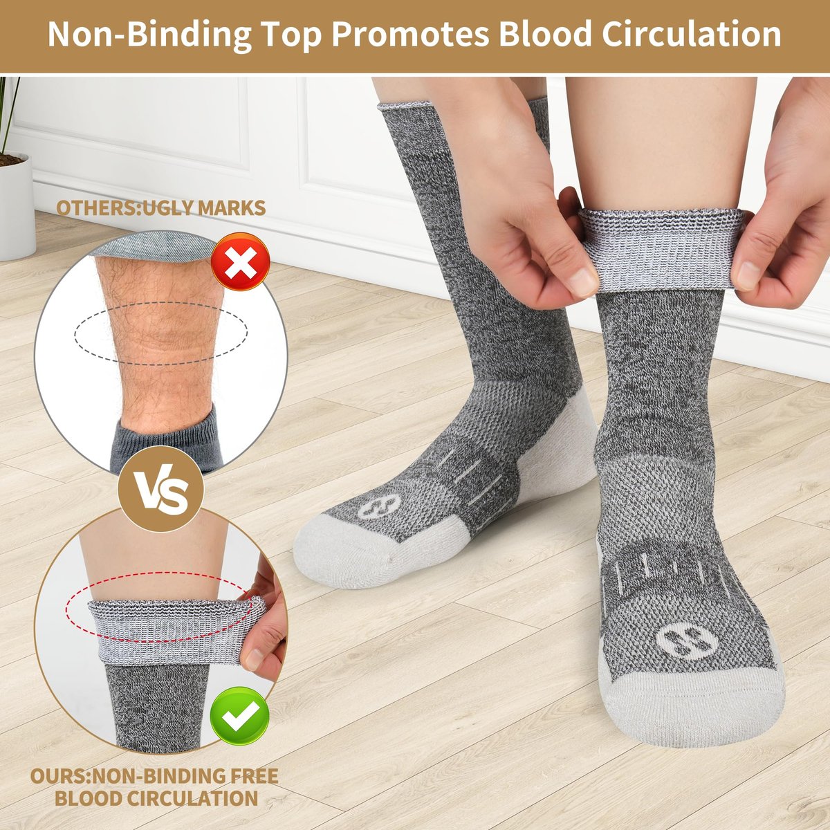 NOLUNT Diabetikersocken für Herren, 6 Paar Non-Binding Crewe-Socken für diabetische Neuropathie, Größen 9-12, 10-13, 13-15 (Tiefgrau+Braun+Weiß+Tiefblau+Schwarz+Tiefbraun - XL)