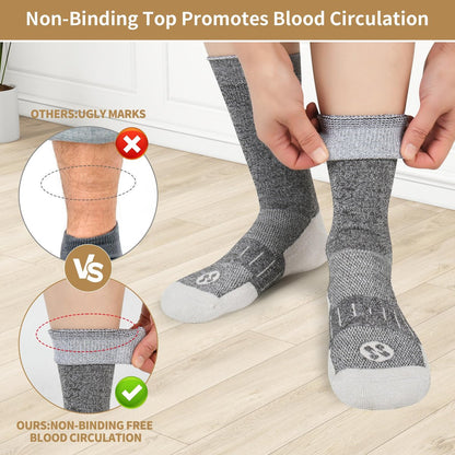 NOLUNT Diabetikersocken für Herren, 6 Paar Non-Binding Crewe-Socken für diabetische Neuropathie, Größen 9-12, 10-13, 13-15 (Tiefgrau+Braun+Weiß+Tiefblau+Schwarz+Tiefbraun - XL)