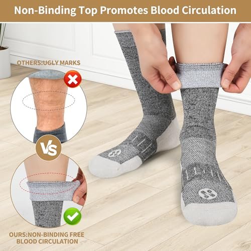 NOLUNT Diabetikersocken für Herren, 6 Paar Non-Binding Crewe-Socken für diabetische Neuropathie, Größen 9-12, 10-13, 13-15 (Tiefgrau+Braun+Weiß+Tiefblau+Schwarz+Tiefbraun - XL)