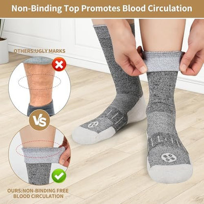NOLUNT Diabetikersocken für Herren, 6 Paar Non-Binding Crewe-Socken für diabetische Neuropathie, Größen 9-12, 10-13, 13-15 (Tiefgrau+Braun+Weiß+Tiefblau+Schwarz+Tiefbraun - XL)