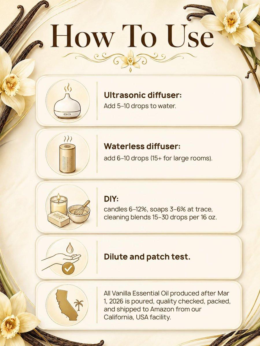 100 % reines Vanille-Essentialöl, 4 Fl Oz, Vanilleöl für Diffuser, Raumduft & Aromatherapie, Ätherische Öle für Diffuser für Zuhause & Hautpflege & Körperpflege, Kerzenduft für Kerzenherstellung