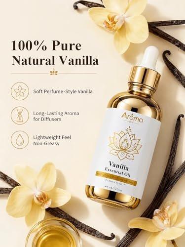 100 % reines Vanille-Essentialöl, 4 Fl Oz, Vanilleöl für Diffuser, Raumduft & Aromatherapie, Ätherische Öle für Diffuser für Zuhause & Hautpflege & Körperpflege, Kerzenduft für Kerzenherstellung