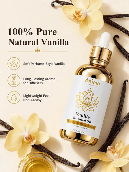 100 % reines Vanille-Essentialöl, 4 Fl Oz, Vanilleöl für Diffuser, Raumduft & Aromatherapie, Ätherische Öle für Diffuser für Zuhause & Hautpflege & Körperpflege, Kerzenduft für Kerzenherstellung