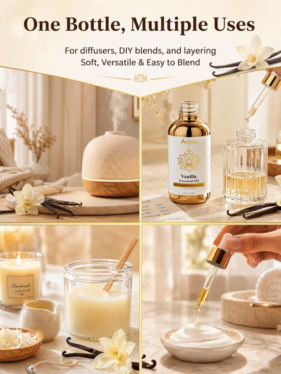 100 % reines Vanille-Essentialöl, 4 Fl Oz, Vanilleöl für Diffuser, Raumduft & Aromatherapie, Ätherische Öle für Diffuser für Zuhause & Hautpflege & Körperpflege, Kerzenduft für Kerzenherstellung