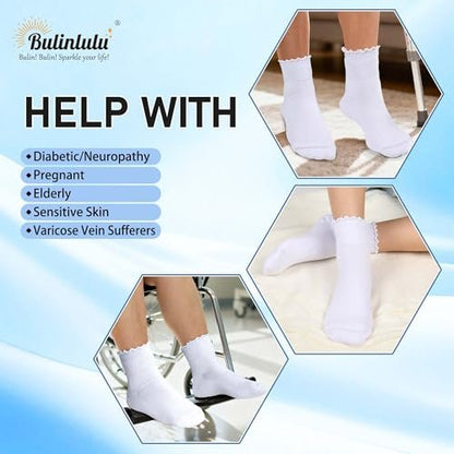 Bulinlulu Diabetikersocken für Damen – 6 Paar nicht einschnürende Neuropathie-Socken für Damen Größe 6-9 9-11 (Rüschen-Gruppe G-M)