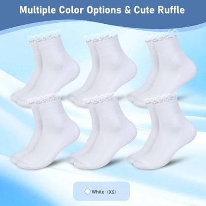Bulinlulu Diabetikersocken für Damen – 6 Paar nicht einschnürende Neuropathie-Socken für Damen Größe 6-9 9-11 (Rüschen-Gruppe G-M)