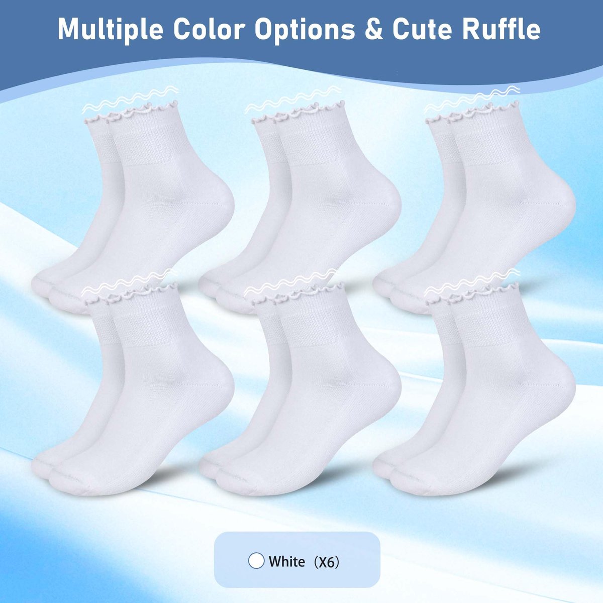Bulinlulu Diabetikersocken für Damen – 6 Paar nicht einschnürende Neuropathie-Socken für Damen Größe 6-9 9-11 (Rüschen-Gruppe G-M)