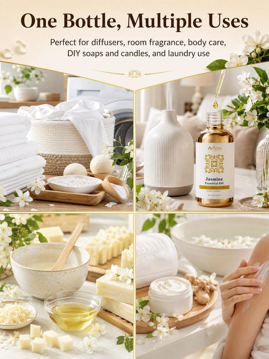100% Reines Jasmin Ätherisches Öl 118 ml – Ätherische Öle für Haut, Diffuser, Raumduft, Aromatherapie & DIY Kerzenherstellung, Geschenk für Frauen