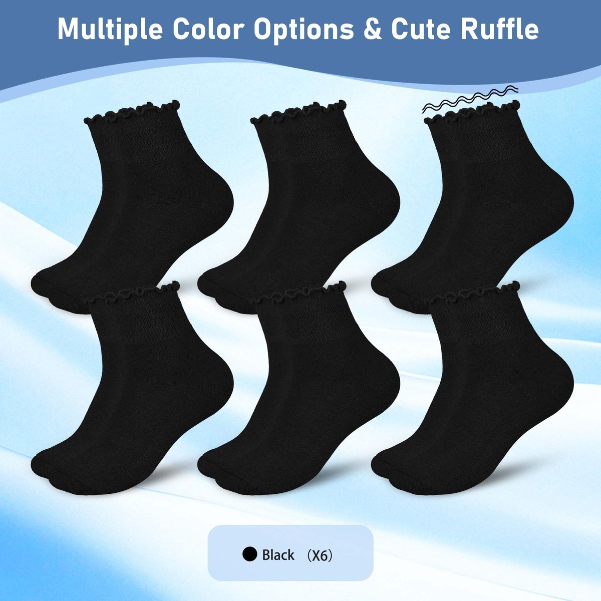 Bulinlulu Diabetikersocken für Damen – 6 Paar nicht einschnürende Neuropathie-Socken für Damen Größe 6-9 (Rüschen-Gruppe F-M)