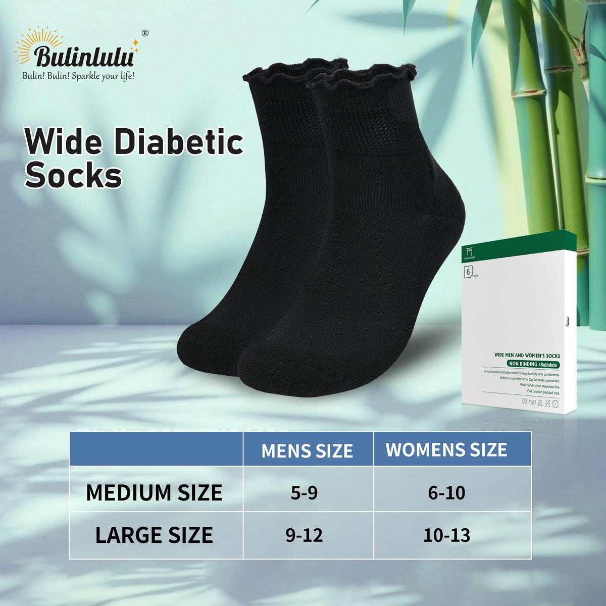 Bulinlulu Diabetikersocken für Damen – 6 Paar nicht einschnürende Neuropathie-Socken für Damen Größe 6-9 (Rüschen-Gruppe F-M)