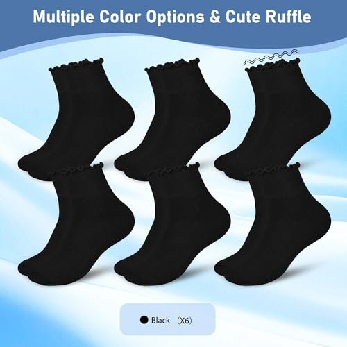 Bulinlulu Diabetikersocken für Damen – 6 Paar nicht einschnürende Neuropathie-Socken für Damen Größe 6-9 (Rüschen-Gruppe F-M)