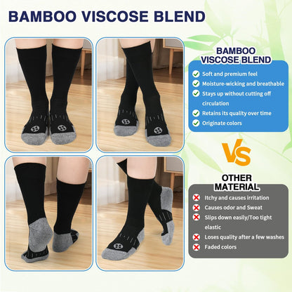 NOLUNT Diabetikersocken für Männer, 4 Paar, nicht einschnürend, lockerer Bund, Crew-Socken für Männer, Größe 9-12, 10-13, 13-15 (Schwarz, Large)