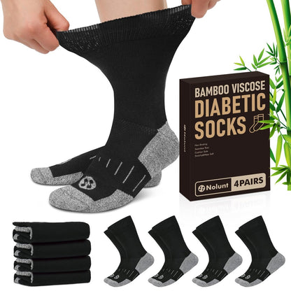 NOLUNT Diabetikersocken für Herren, 4 Paar, nicht einschnürend, lockerer breiter Bund, Crew-Socken für Herren Größe 9-12, 10-13, 13-15 (Schwarz, XL)