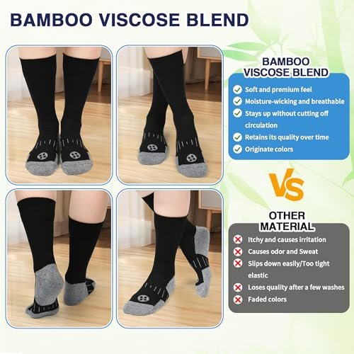 NOLUNT Diabetikersocken für Herren, 4 Paar, nicht einschnürend, lockerer breiter Bund, Crew-Socken für Herren Größe 9-12, 10-13, 13-15 (Schwarz, XL)