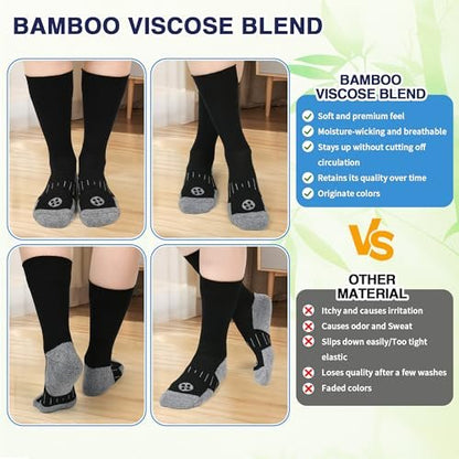 NOLUNT Diabetikersocken für Männer, 4 Paar, nicht einschnürend, lockerer Bund, Crew-Socken für Männer, Größe 9-12, 10-13, 13-15 (Schwarz, Large)