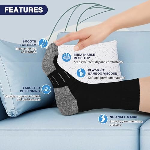 NOLUNT Diabetikersocken für Männer, 4 Paar, nicht einschnürend, lockerer Bund, Crew-Socken für Männer, Größe 9-12, 10-13, 13-15 (Schwarz, Large)
