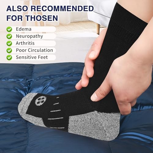 NOLUNT Diabetikersocken für Männer, 4 Paar, nicht einschnürend, lockerer Bund, Crew-Socken für Männer, Größe 9-12, 10-13, 13-15 (Schwarz, Large)