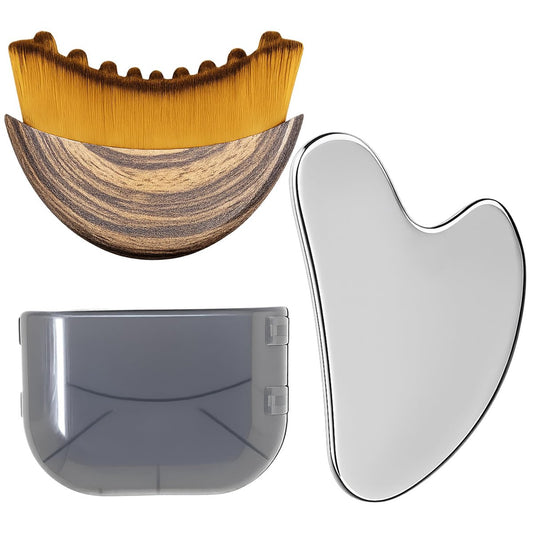 TWPER Gesichts-Massage-Set aus Edelstahl – Gua Sha Werkzeug & Lymphdrainage-Bürste für Gesichtsstraffung, Kieferkontur & Entspannung