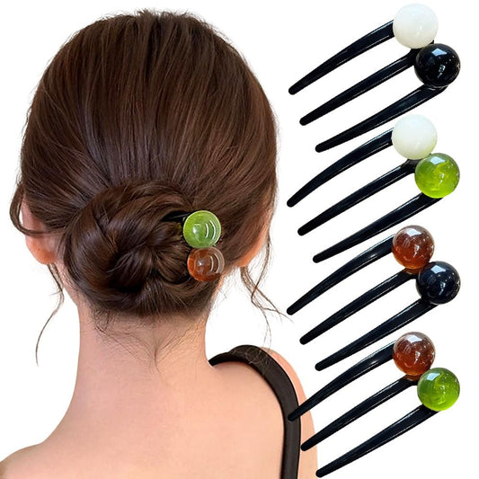 4er-Pack U-förmige French Hair Pins mit Perlen – Vintage Haarnadeln für Damen, 3-zackig, Kunststoff, für Dutt und Hochsteckfrisuren