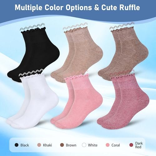 Bulinlulu Diabetikersocken für Damen – 6 Paar nicht einschnürende Socken bei Neuropathie, Größe 9-11 (Rüschen Gruppe A-M)