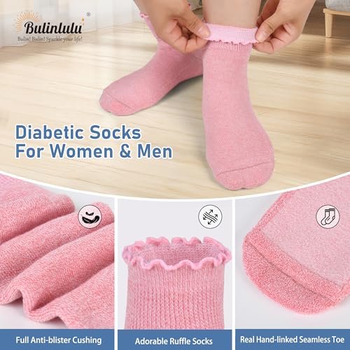 Bulinlulu Diabetikersocken für Damen – 6 Paar nicht einschnürende Socken bei Neuropathie, Größe 9-11 (Rüschen Gruppe A-M)