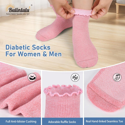 Bulinlulu Diabetikersocken für Damen – 6 Paar nicht einschnürende Socken bei Neuropathie, Größe 9-11 (Rüschen Gruppe A-M)