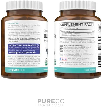Bio Heidelbeerextrakt Kapseln - Hochdosiert 500 mg 10:1 Extrakt pro Kapsel - Vegan & Nicht-GVO - 2 Monate Vorrat