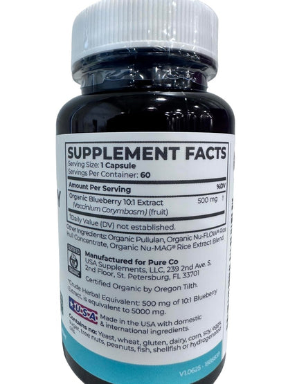 Bio Heidelbeerextrakt Kapseln - Hochdosiert 500 mg 10:1 Extrakt pro Kapsel - Vegan & Nicht-GVO - 2 Monate Vorrat