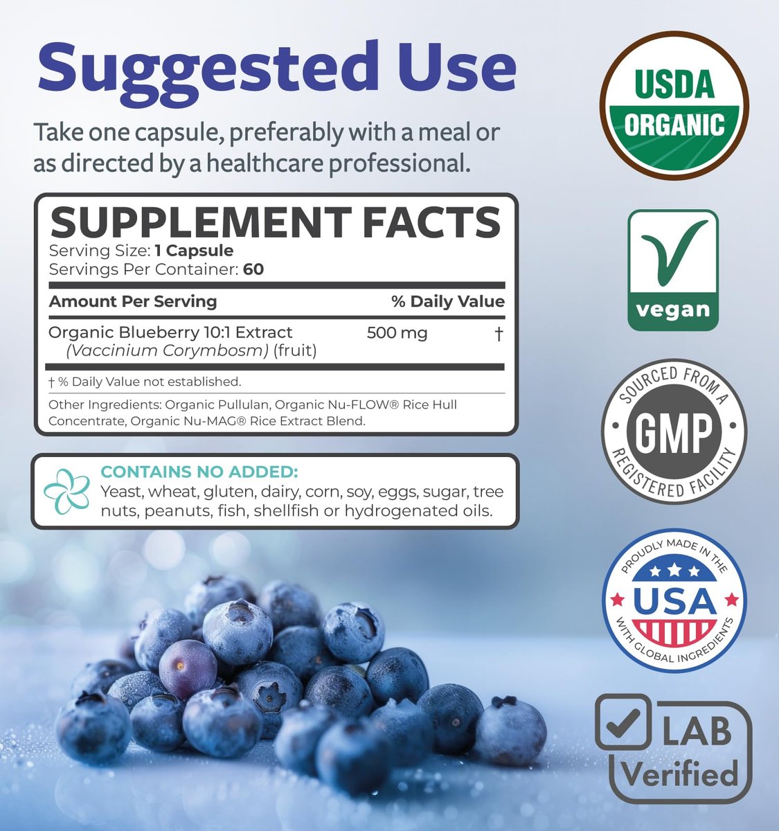 Bio Heidelbeerextrakt Kapseln - Hochdosiert 500 mg 10:1 Extrakt pro Kapsel - Vegan & Nicht-GVO - 2 Monate Vorrat
