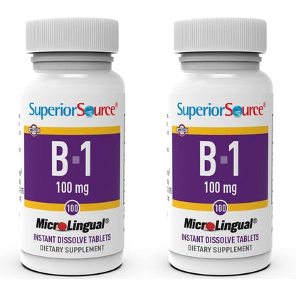 Superior Source Vitamin B1 (Thiamin) 100 mg – Mikro-Schnellschmelztabletten unter der Zunge, 100 Stück (2er-Pack) – Steigert den Stoffwechsel & Energieproduktion, Unterstützt das Nervensystem, Non-GMO