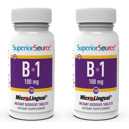 Superior Source Vitamin B1 (Thiamin) 100 mg – Mikro-Schnellschmelztabletten unter der Zunge, 100 Stück (2er-Pack) – Steigert den Stoffwechsel & Energieproduktion, Unterstützt das Nervensystem, Non-GMO