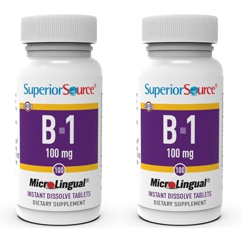 Superior Source Vitamin B1 (Thiamin) 100 mg – Mikro-Schnellschmelztabletten unter der Zunge, 100 Stück (2er-Pack) – Steigert den Stoffwechsel & Energieproduktion, Unterstützt das Nervensystem, Non-GMO
