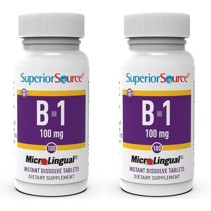 Superior Source Vitamin B1 (Thiamin) 100 mg – Mikro-Schnellschmelztabletten unter der Zunge, 100 Stück (2er-Pack) – Steigert den Stoffwechsel & Energieproduktion, Unterstützt das Nervensystem, Non-GMO