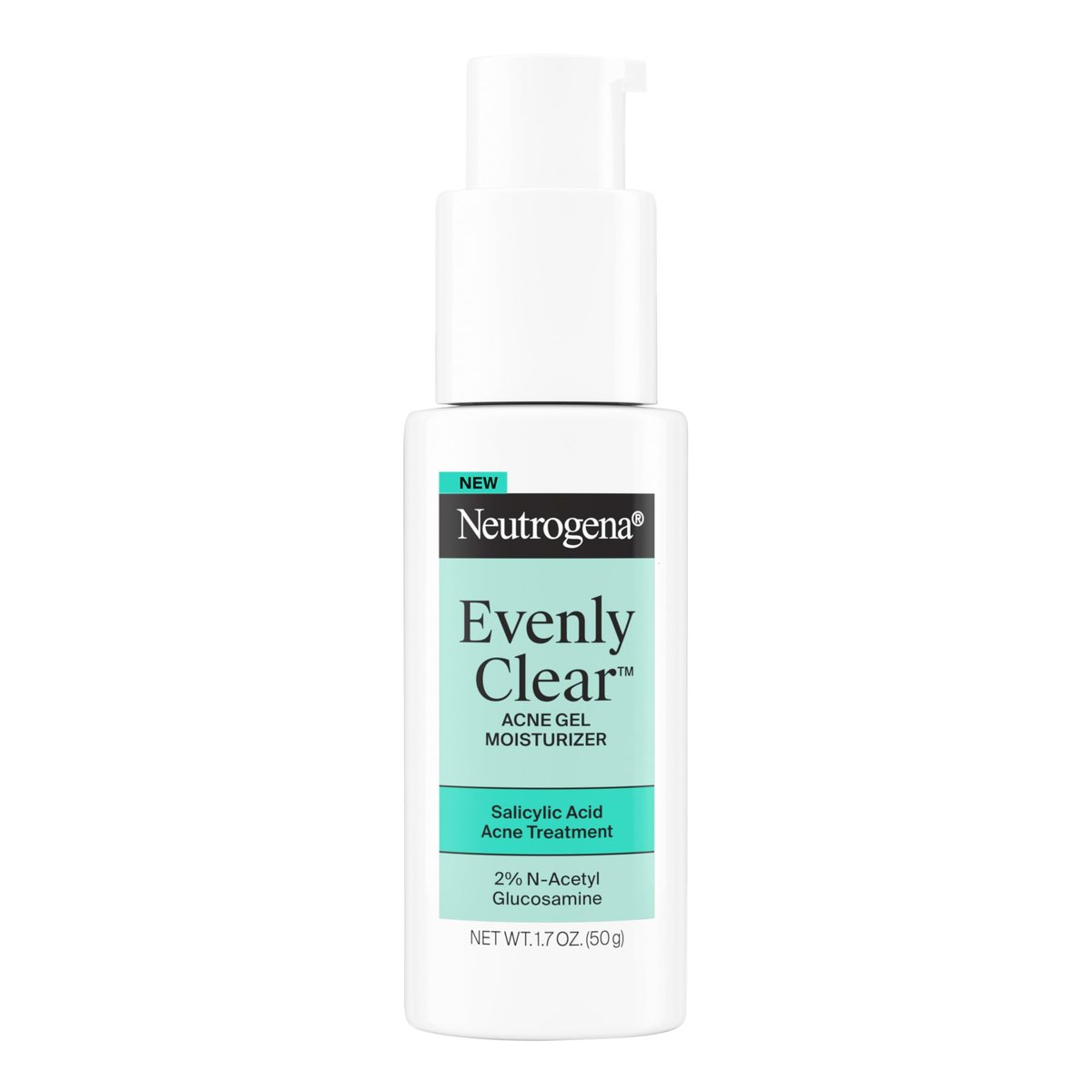 Neutrogena Evenly Clear Akne-Gel-Feuchtigkeitscreme mit Salicylsäure & N-Acetylglucosamin – Leichte, nicht fettende Gesichtsfeuchtigkeitscreme zur Behandlung von Ausbrüchen und sichtbarem Verblassen von Post-Akne, 50 ml