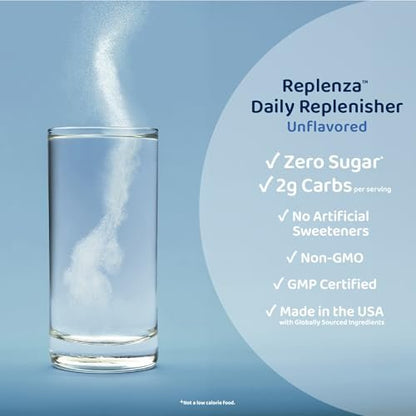 Replenza Daily Replenisher – Tägliches Nährstoffpulver für Muskelregeneration, Verdauungsgesundheit & Hautelastizität – Mischung aus Aminosäuren, Präbiotika und Kollagenpeptiden – Ungeschmackt, 30 Portionen