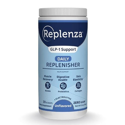 Replenza Daily Replenisher – Tägliches Nährstoffpulver für Muskelregeneration, Verdauungsgesundheit & Hautelastizität – Mischung aus Aminosäuren, Präbiotika und Kollagenpeptiden – Ungeschmackt, 30 Portionen