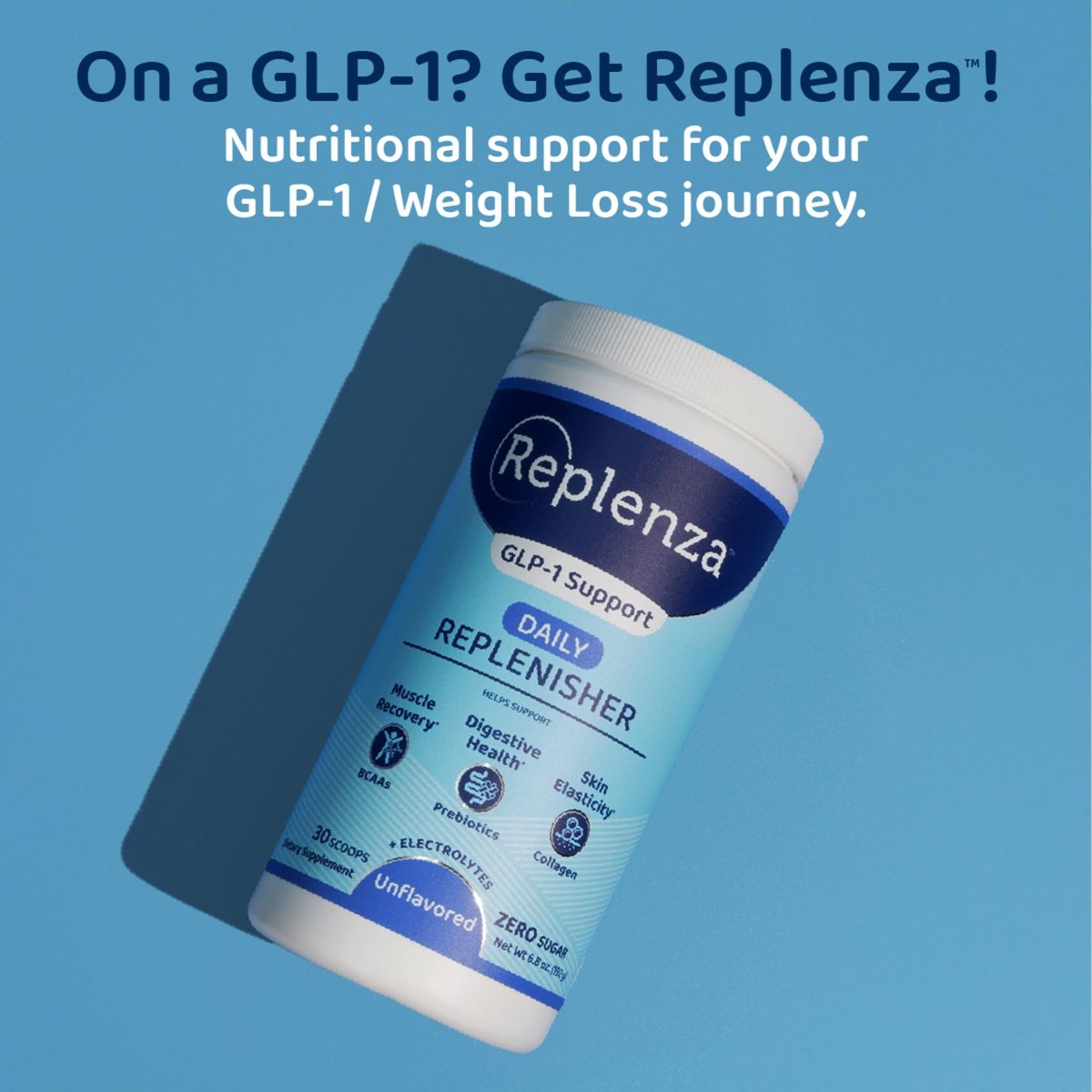 Replenza Daily Replenisher – Tägliches Nährstoffpulver für Muskelregeneration, Verdauungsgesundheit & Hautelastizität – Mischung aus Aminosäuren, Präbiotika und Kollagenpeptiden – Ungeschmackt, 30 Portionen